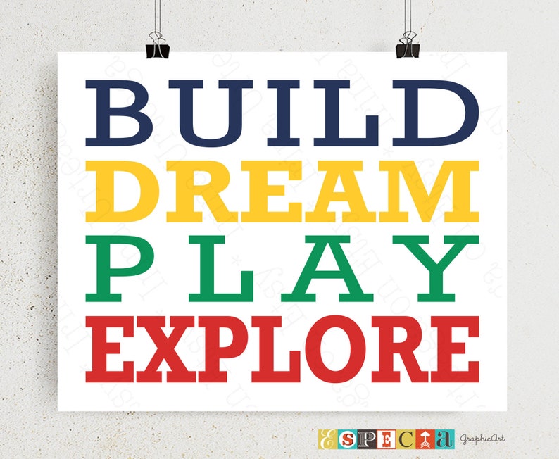 Build Dream Play Explore Printable Sign, Colorful Playroom Decor, Wall ...