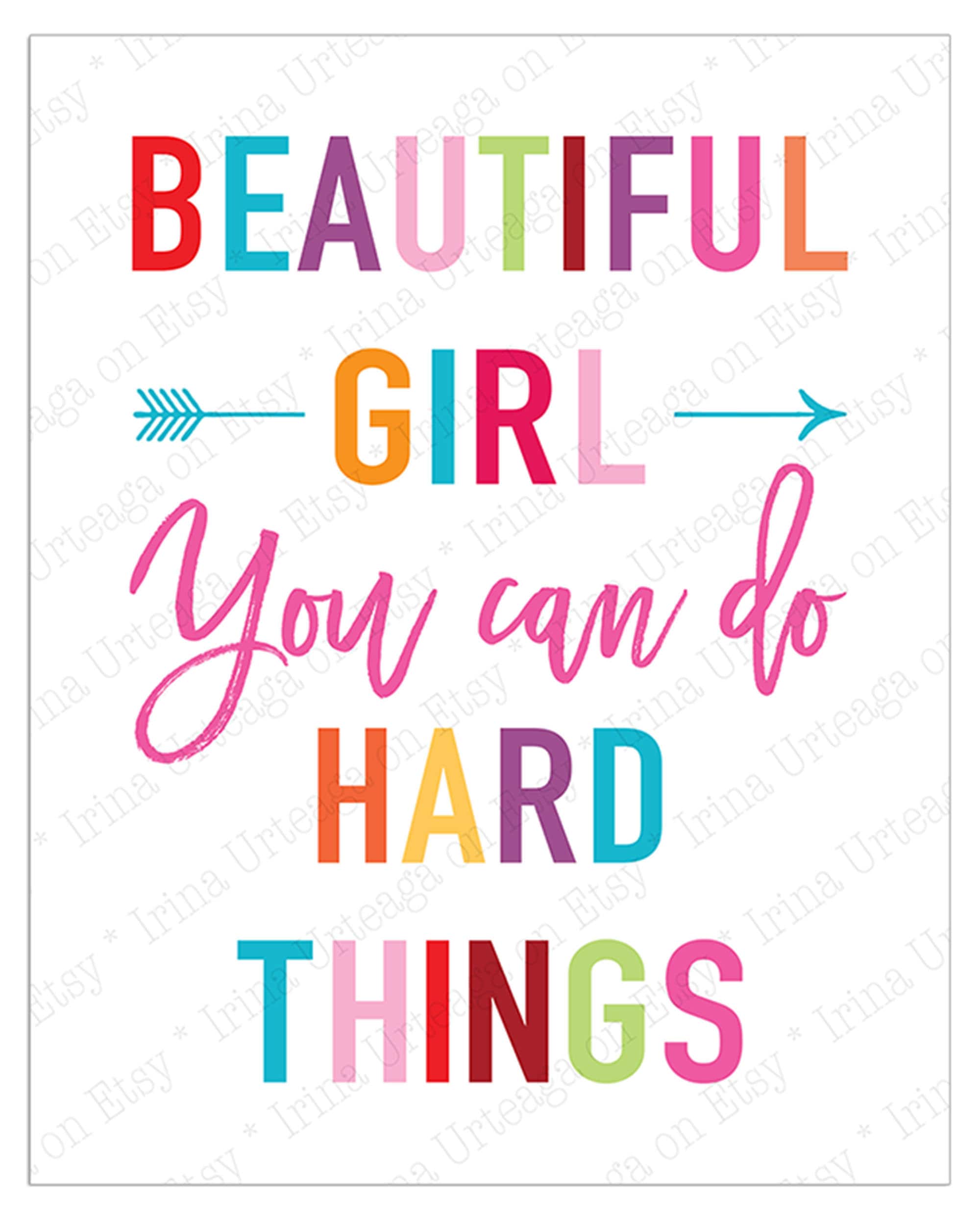 Beautiful girl you can do hard things PRINTABLE wall art for Etsy