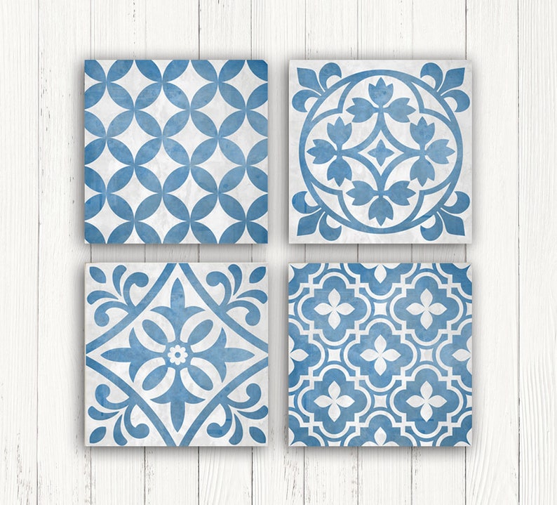 Tile Wall Art Digital Tiles Set Of 4 8x8 Geometric Prints Image 0 1