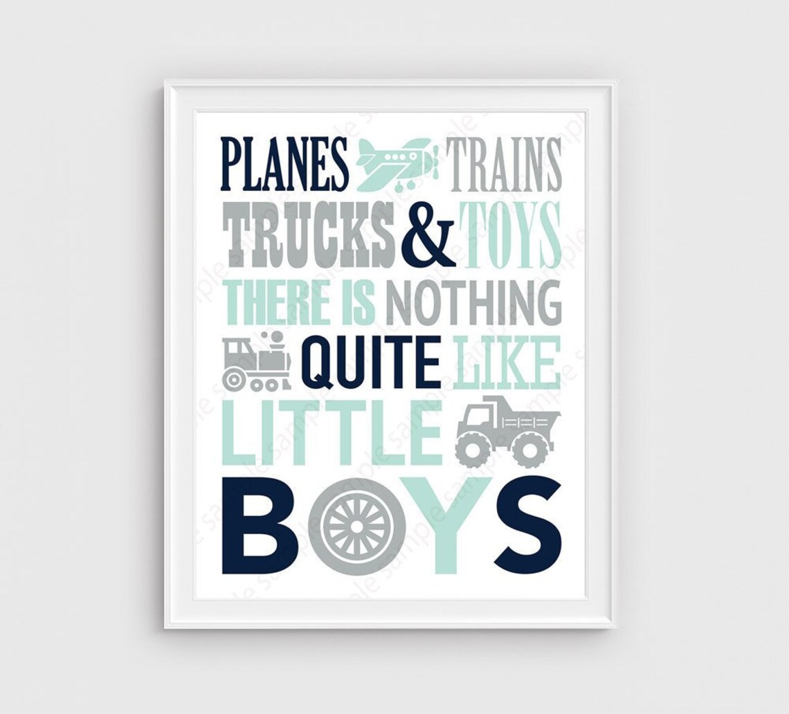 Mint Gray Navy Blue Nursery PRINTABLE Wall Art for Boys Play - Etsy