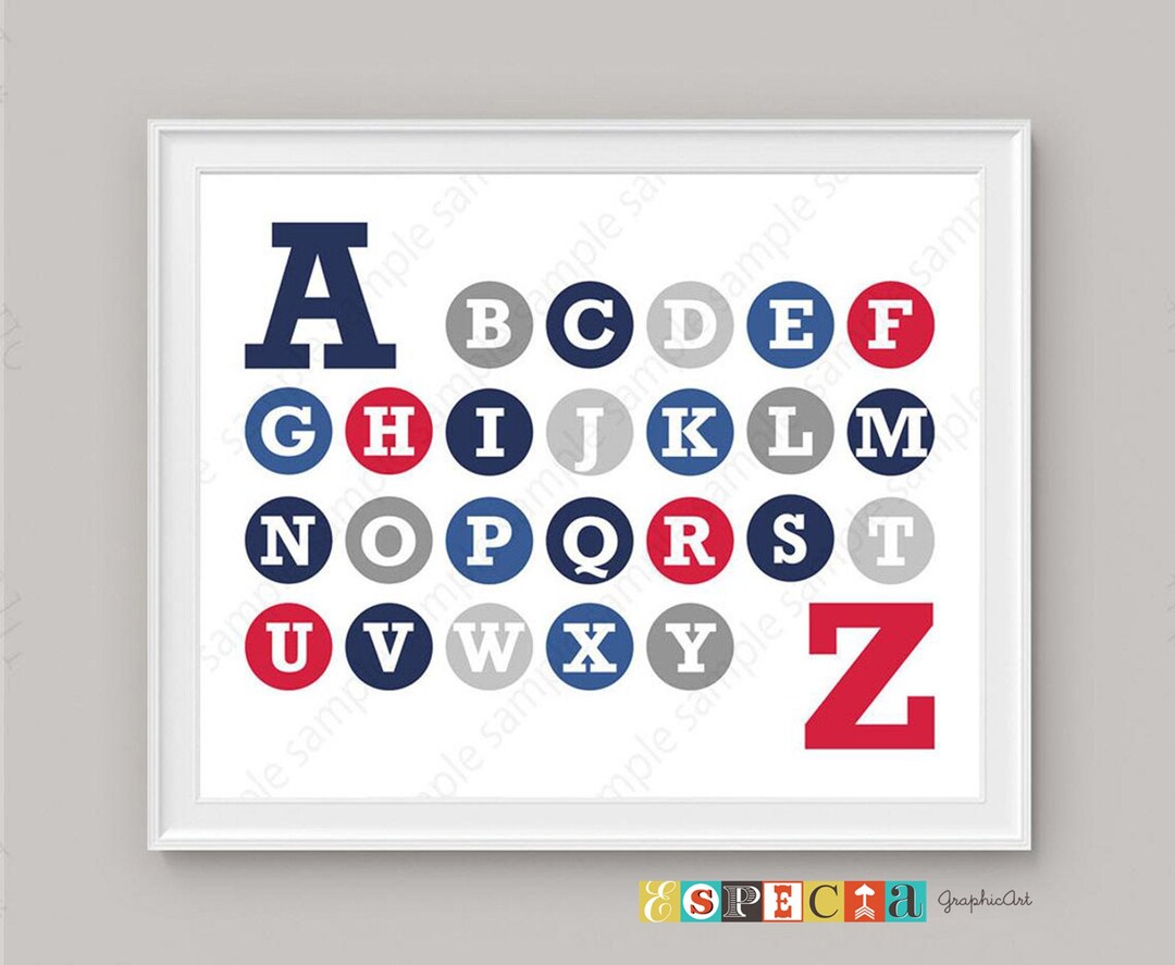 Printable ABC Wall Art for Boy Play Room Decor, Alphabet Poster in Navy ...