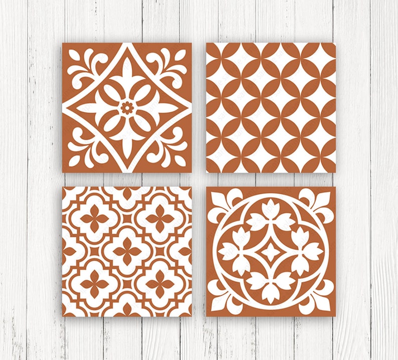 Rust wall art Burnt orange print set of 4 8x8 PRINTABLE Etsy