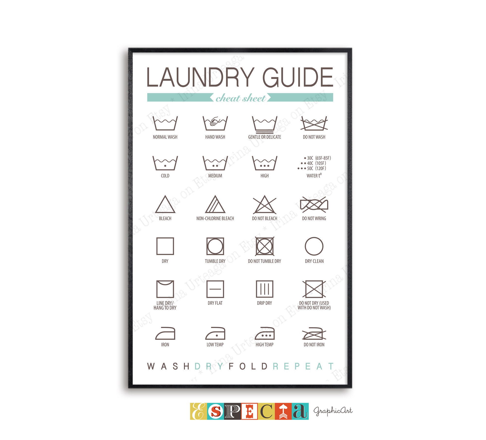 Printable Laundry guide for Laundry Room decor 8x10 11x14 | Etsy