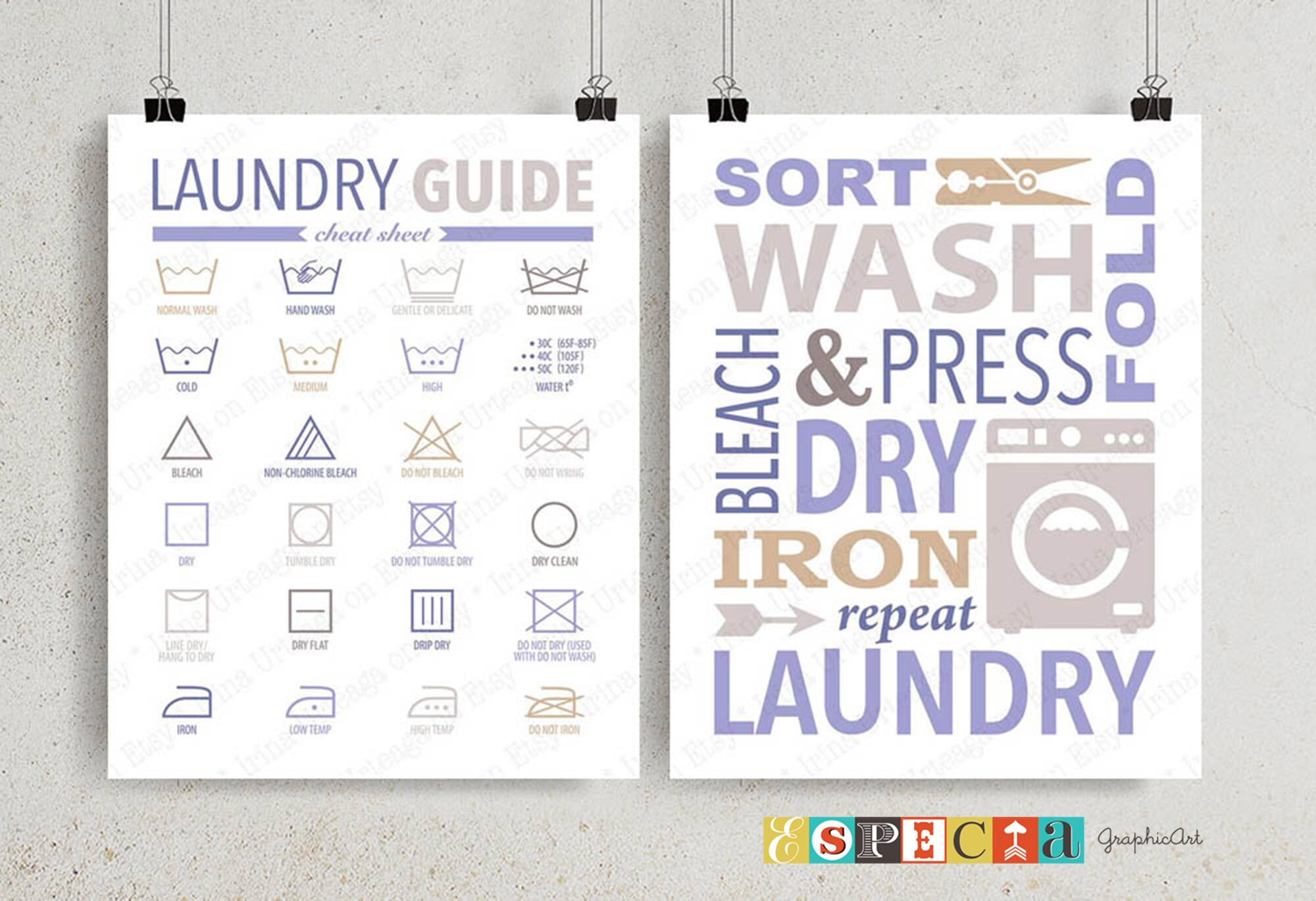 Laundry Guide, Printable Wash Care Symbols, Digital Set of 2 8x10 ...