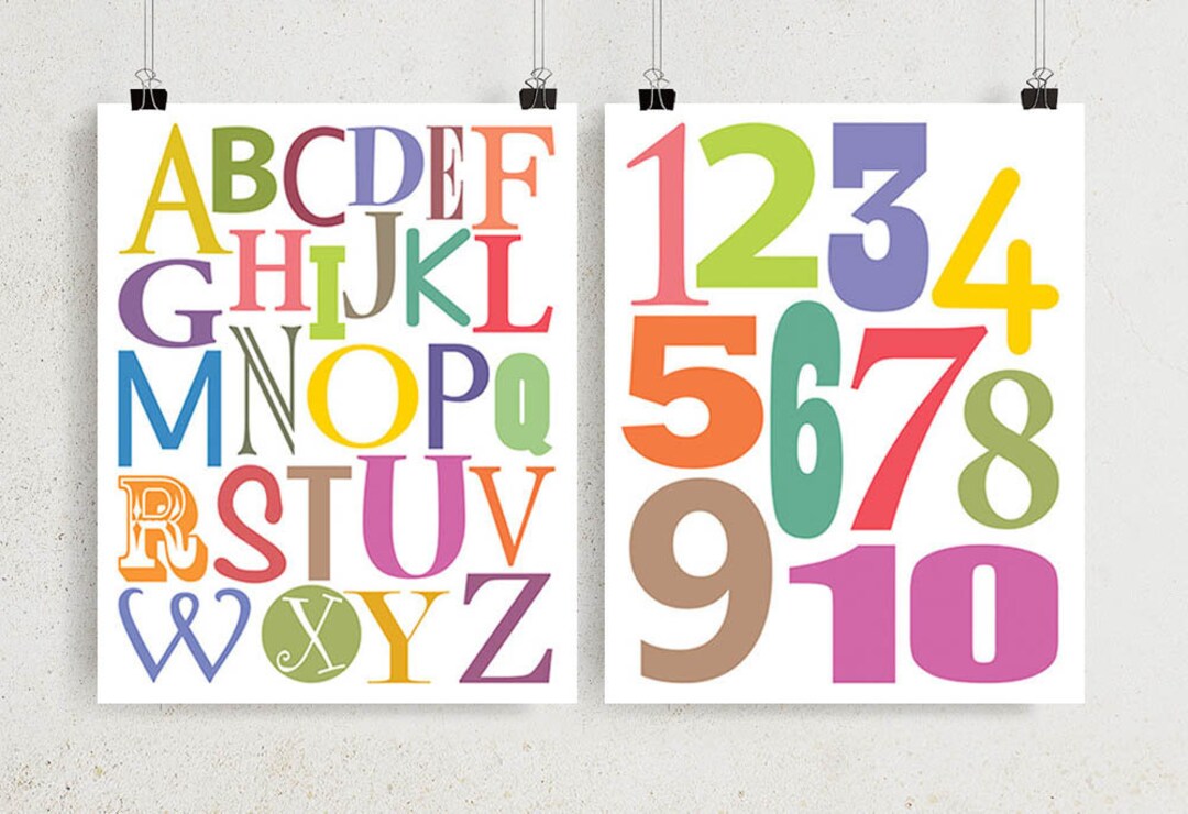 Alphabet & Numbers Nursery Print Set: Colorful ABC 123 Wall Art ...
