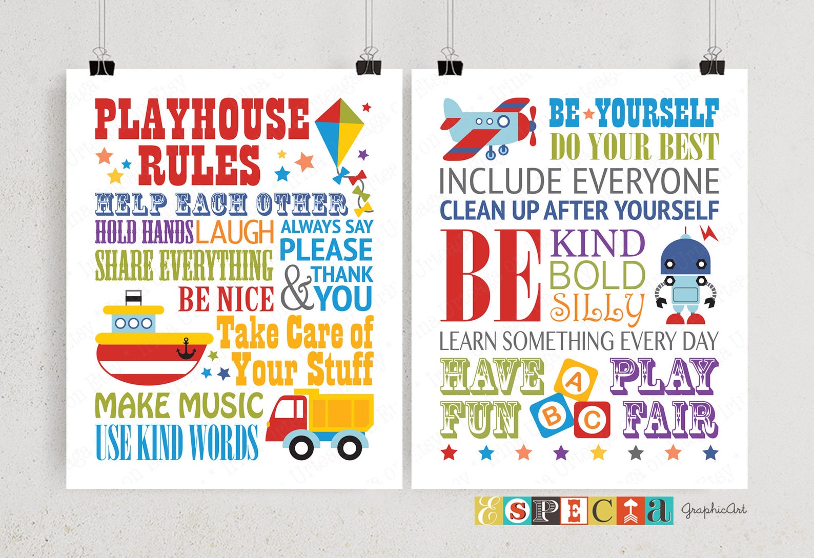 Playhouse Rules Printable Wall Art for Boys Room Decor Set of Etsy