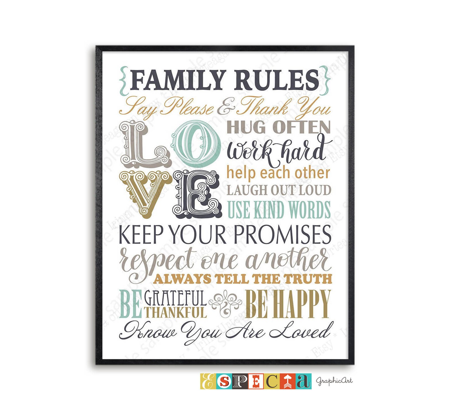 Family Rules Wall Art Printable House Rules Poster Digital Etsy
