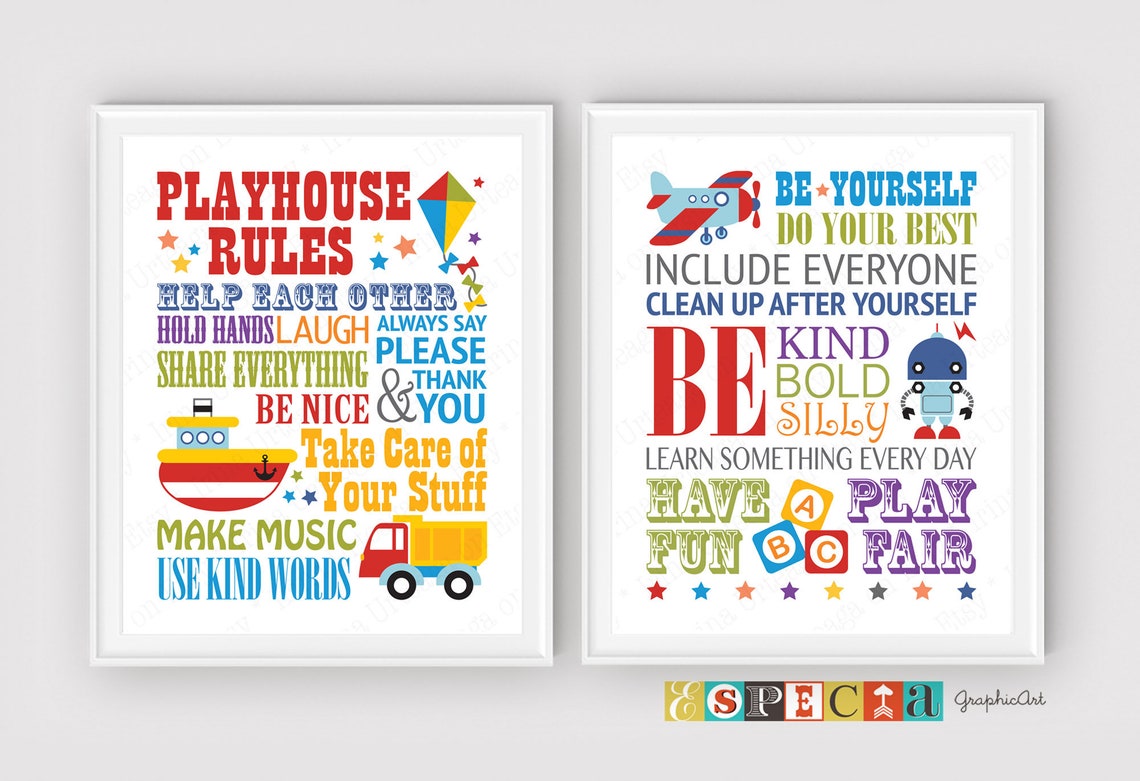 Playhouse Rules Printable Wall Art for Boys Room Decor Set of Etsy