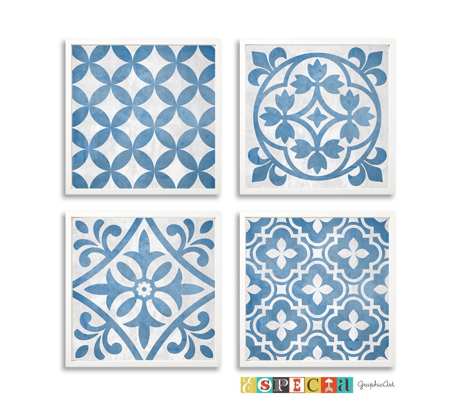 Tile wall art Digital tiles set of 4 8x8 Geometric prints Etsy