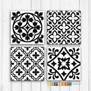Geometric Wall Art Digital Tiles, Printable Set of 4 12x12 Digital ...