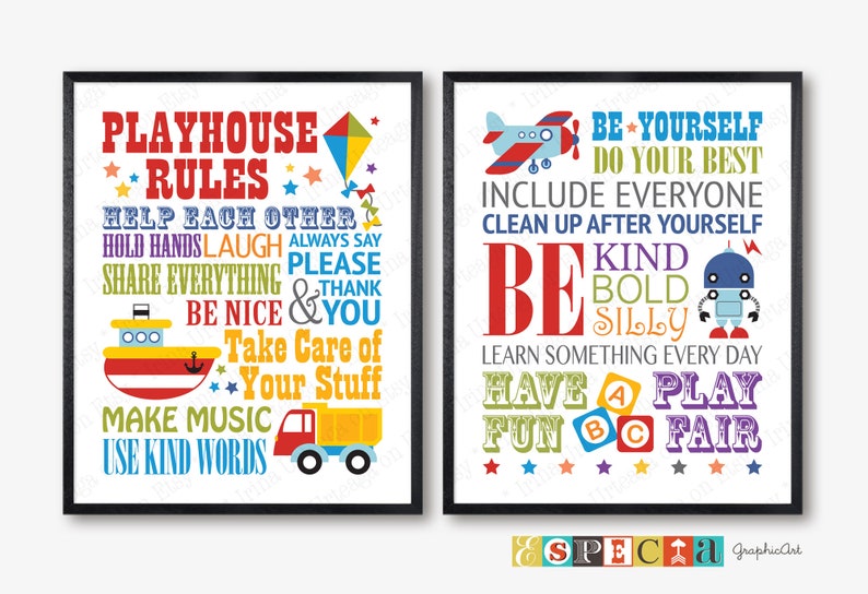 Playhouse Rules Printable Wall Art for Boys Room Decor Set of Etsy