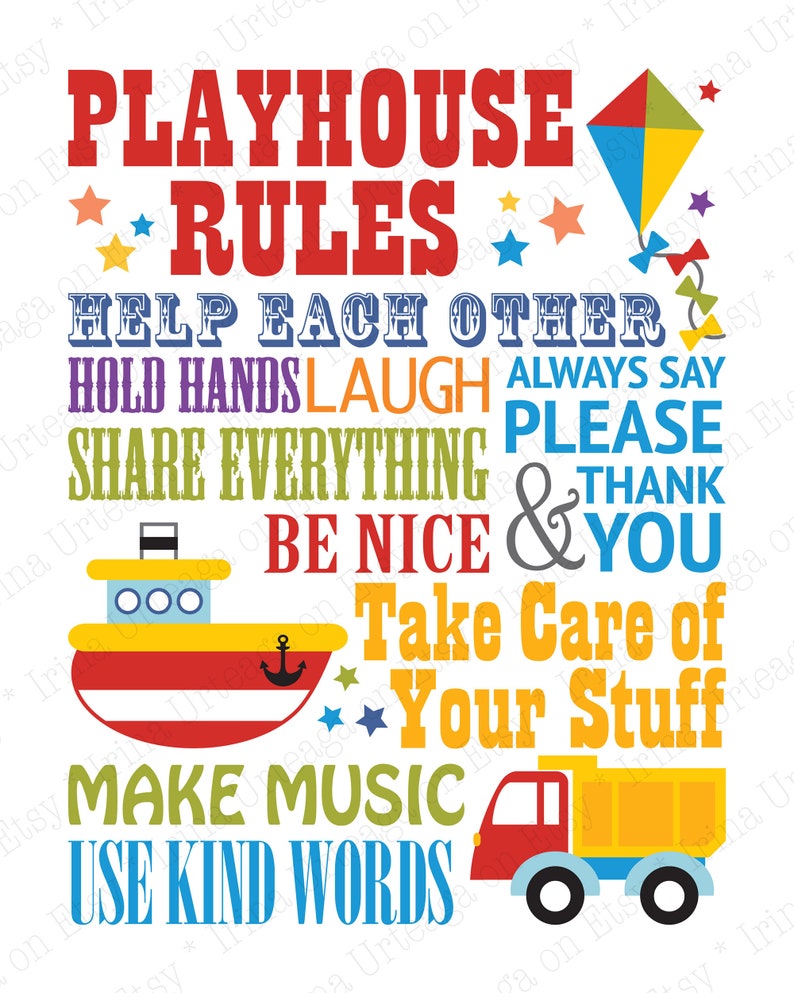 Playhouse Rules Printable Wall Art for Boys Room Decor Set of Etsy
