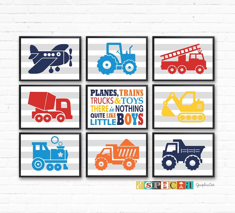 Transportation Set Of 9 Prints Car Truck Wall Art Printable A4 Posters For Toddler Playroom Decor Planes Trains Trucks Kids Room Sign Zip