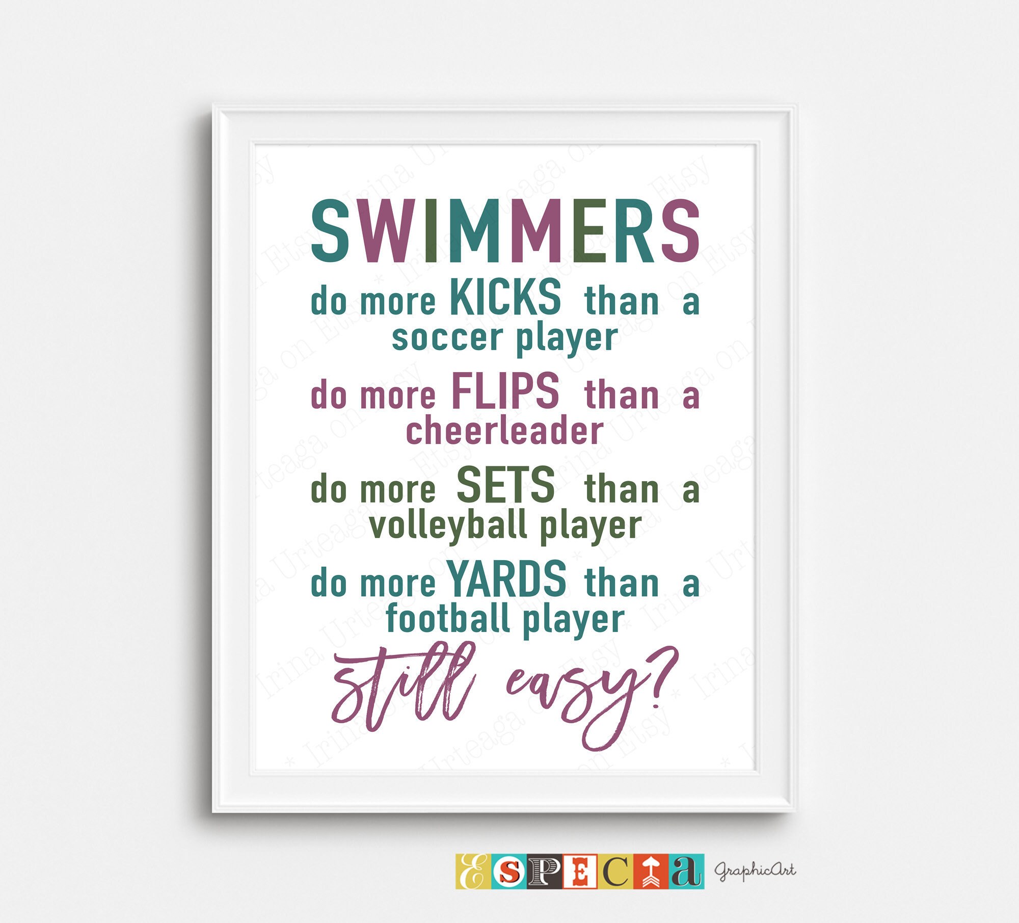 Swimmers do more kicks than a soccer player printable poster Etsy