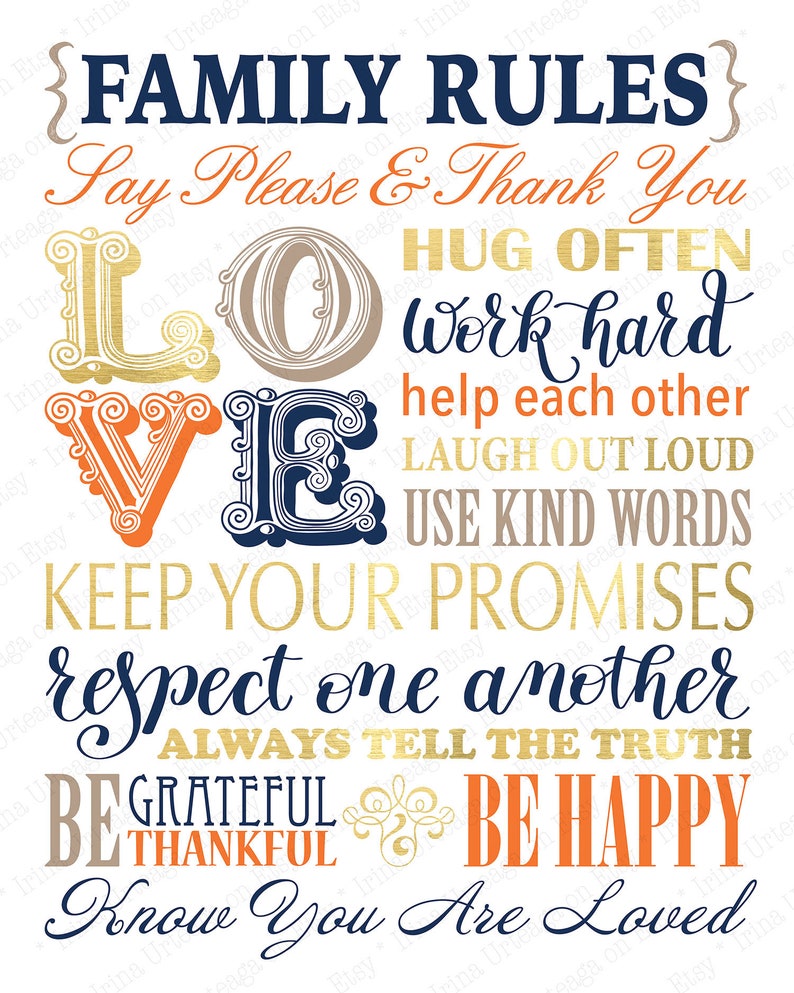 Family Rules print PRINTABLE Wall Art 8x10 and 11x14 house Etsy
