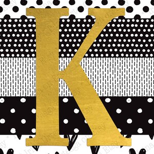 Carta K Nombre signo inicial PRINTABLE arte, 8x10 11x14 monograma cartel personalizado arte, decoración de pared de papel de aluminio de imitación, amarillo mostaza y negro imagen 3