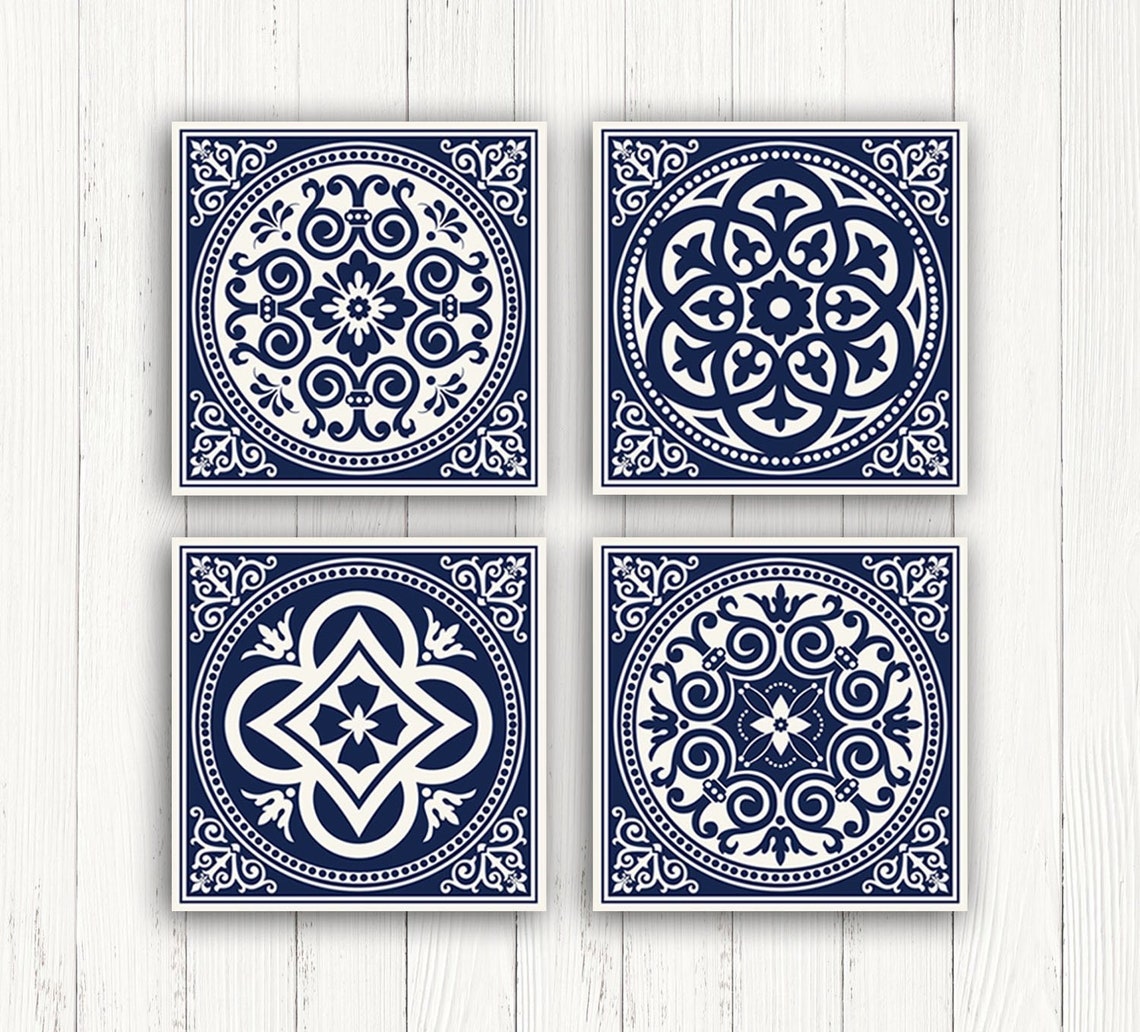 Set of 4 Mosaic Tiles Wall Art PRINTABLE Medallion Motif | Etsy