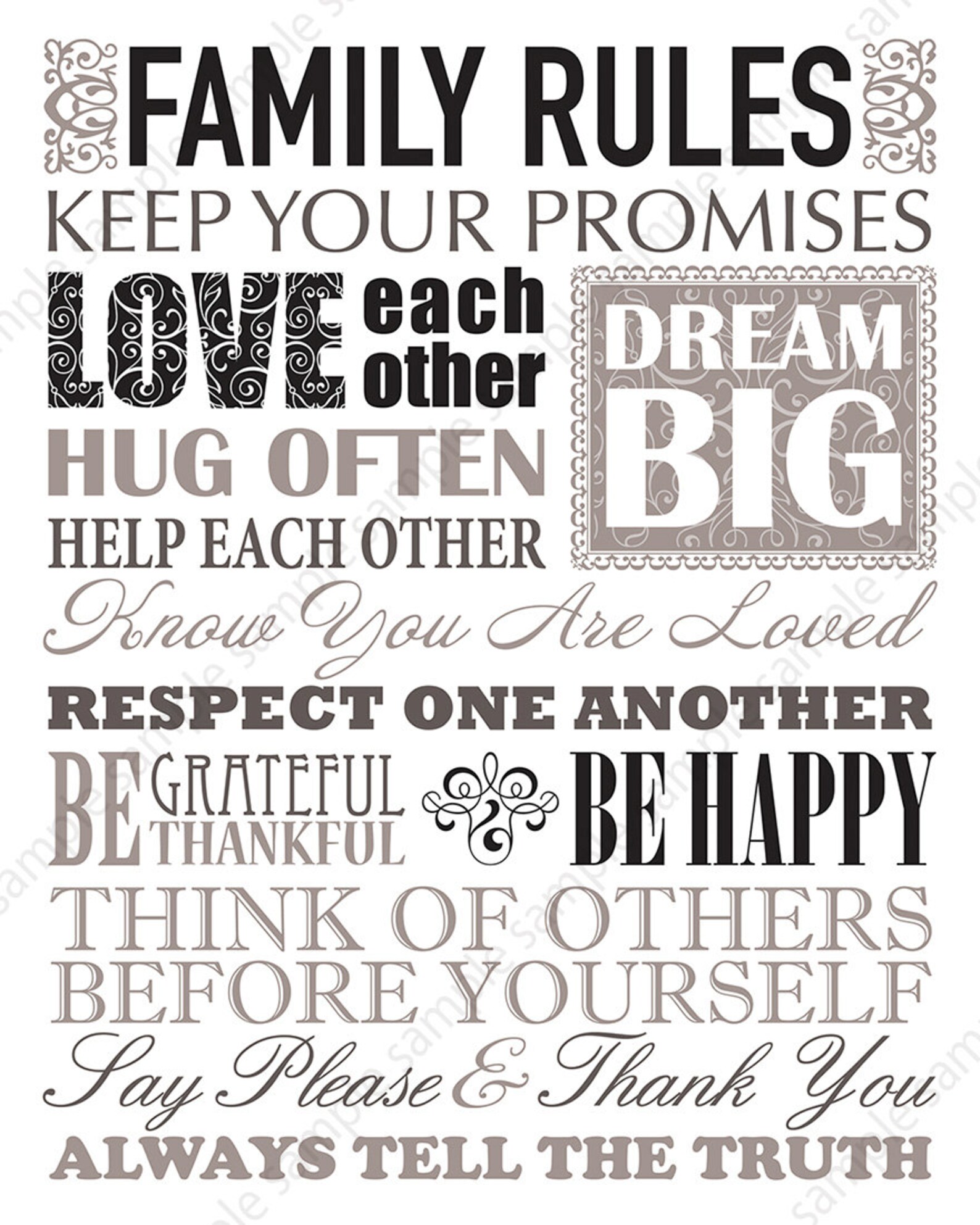 Printable Poster Family Rules Sign for DIY Home Decor Etsy