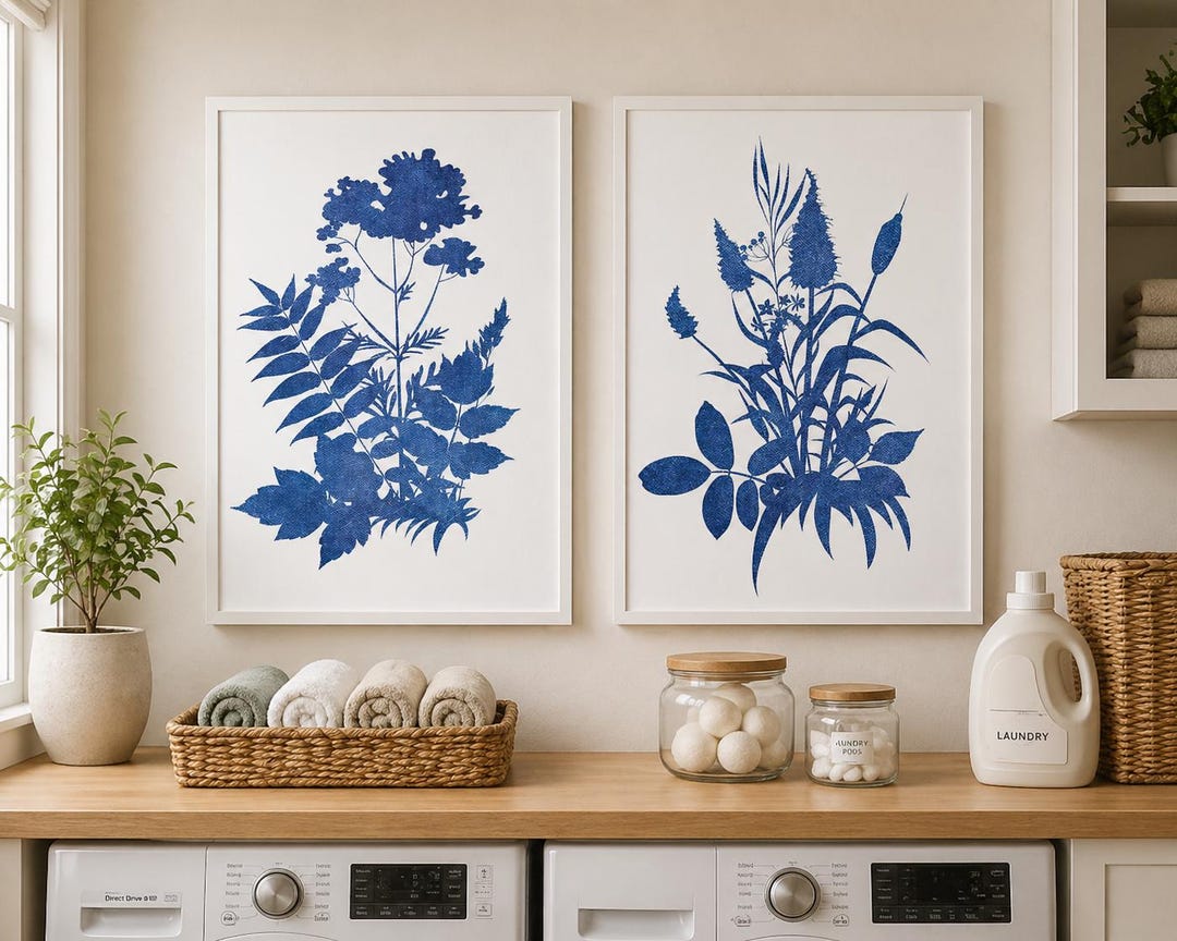 Botanical Prints Set of 2 PRINTABLE Wall Art, Leaves and Wild Flowers ...