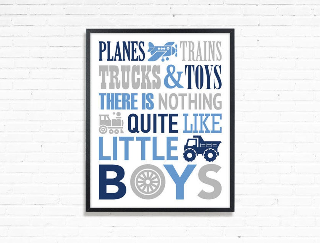 Navy Blue and Gray PRINTABLE Wall Art for Boys Room Decor, Planes
