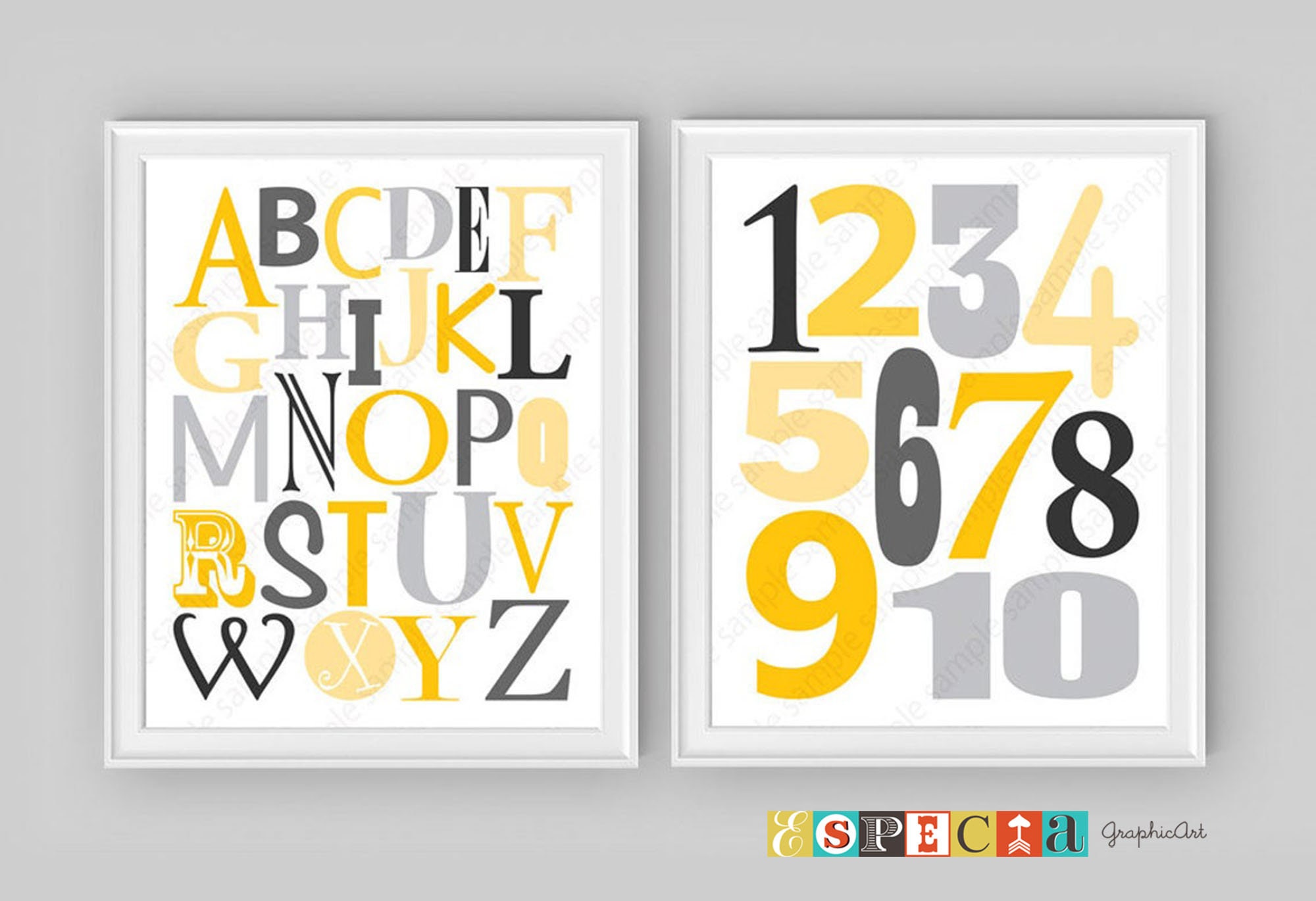 Alphabet Wall Art Print ABC Educational Poster, Kids Printable Gray and ...