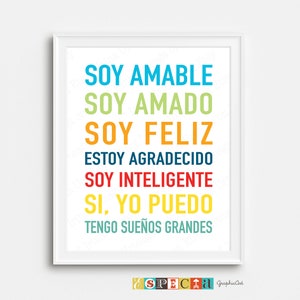 Affirmation Wall Art in Spanish, PRINTABLE Positive Words for Boys Room ...