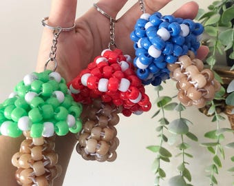 Mushroom Keychain Beaded Charm: Cute Kawaii Bag Accessory, Handmade 3D Mushroom Keyring for Backpack, Purse, Kids Gift, Cottagecore