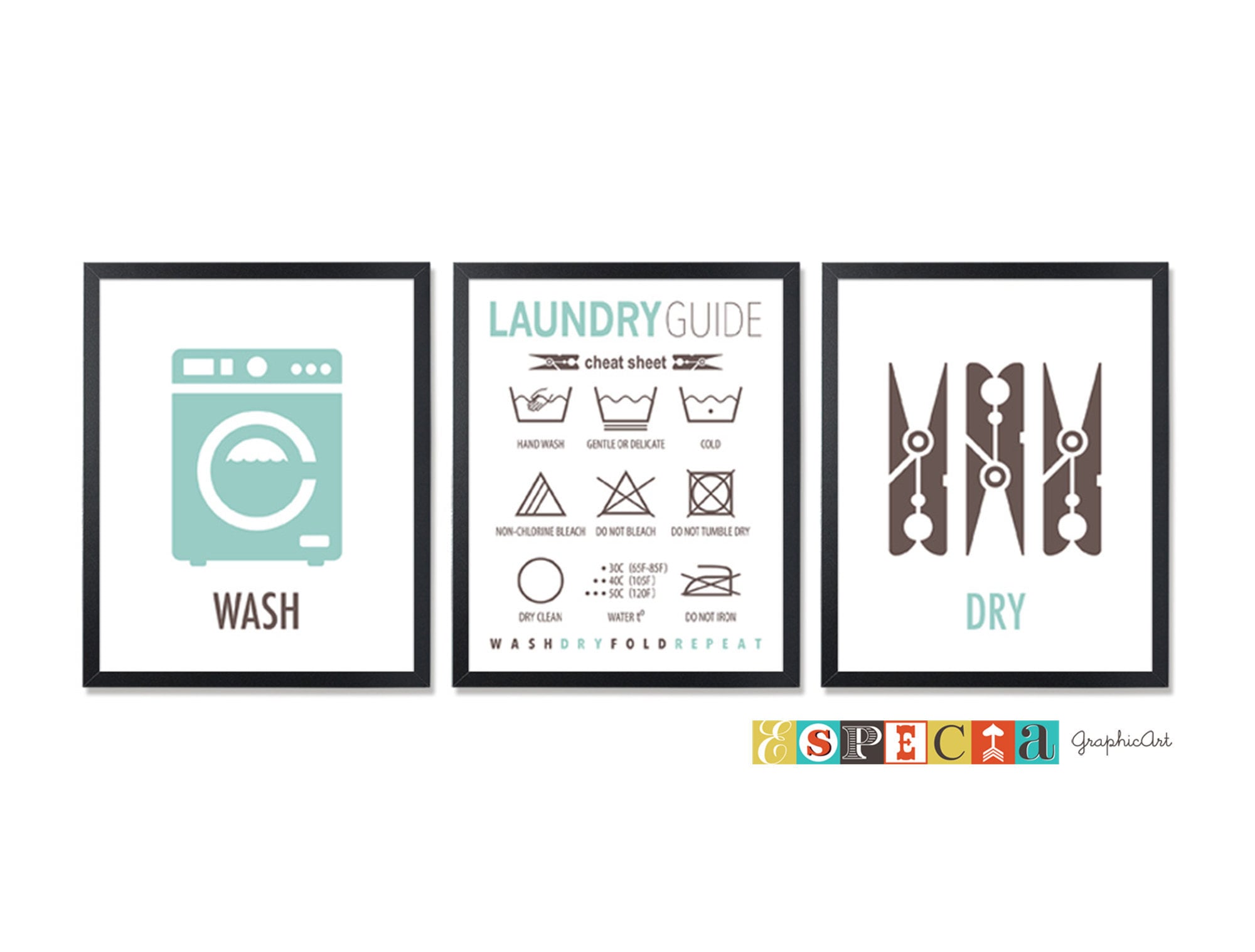 Laundry Room PRINTABLE Set of 3 Laundry Wall Art Wash and Dry Art Print ...
