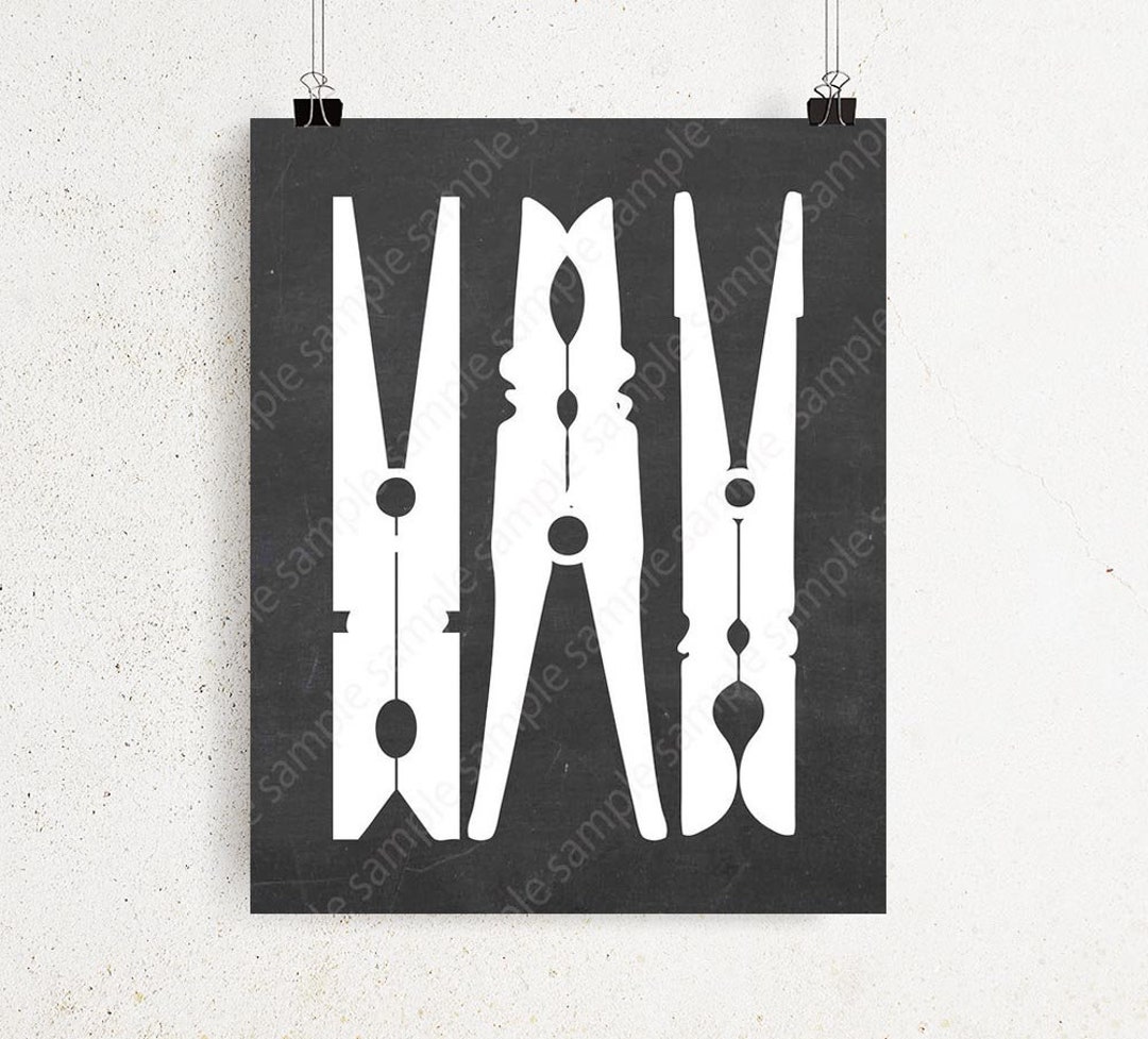 Clothespin Icon Laundry Sign Printable Chalk Look Wall Art for Laundry ...