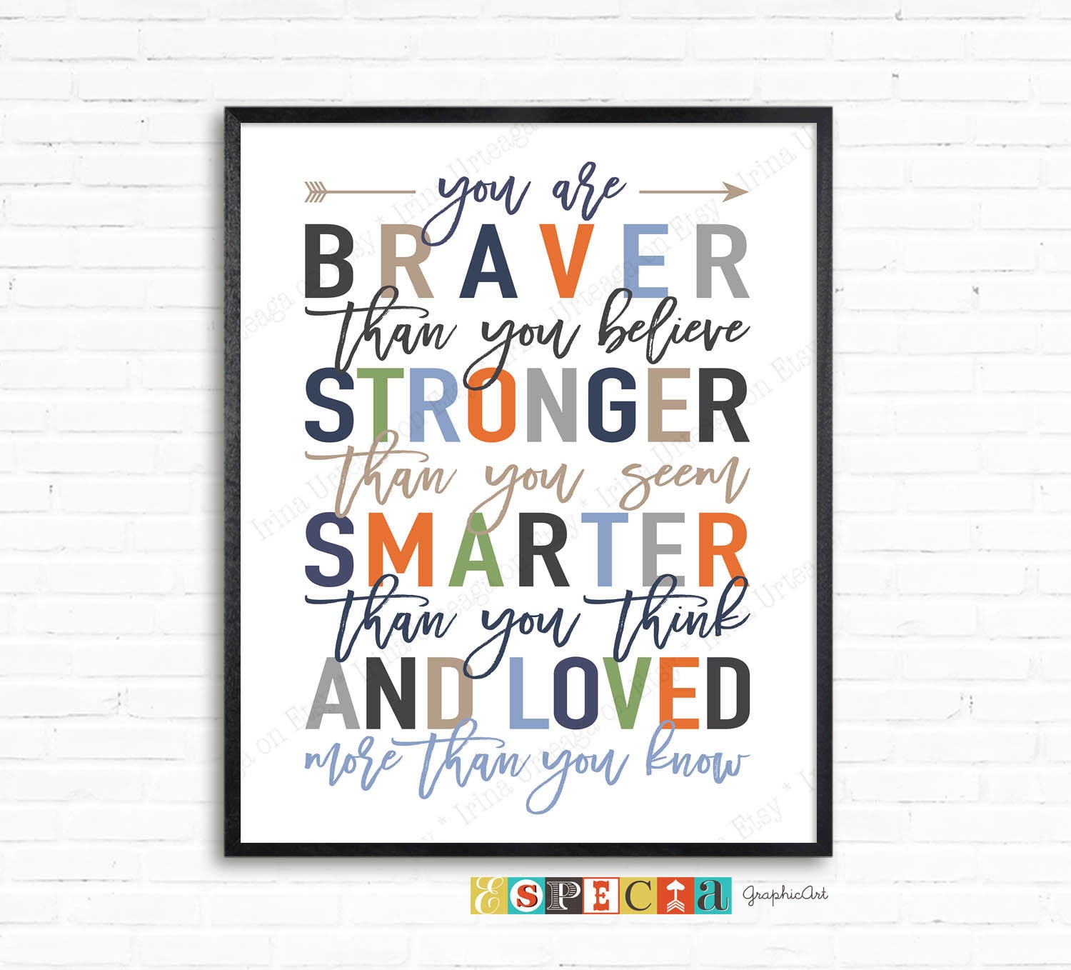 Printable Wall Decor Loved More Than You Know Kids Room INSTANT DOWNLOAD You Are Braver Custom Colors Girly Colors Stronger