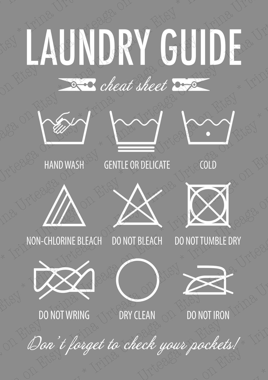 Laundry Symbols Printable Wall Art Set of 3 A4 Prints for DIY Etsy