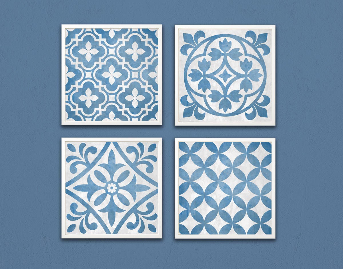 Tile wall art Digital tiles set of 4 8x8 Geometric prints Etsy
