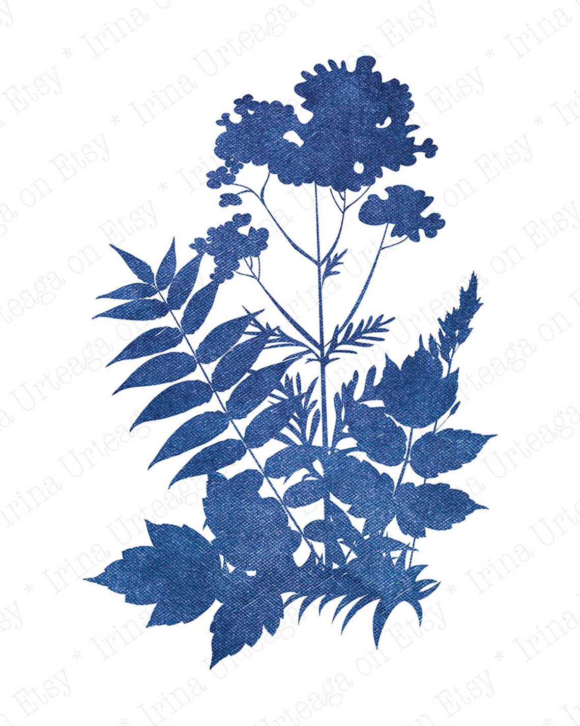 Navy Blue Botanical Prints Set of 2 Printable Wall Art, Indigo Leaves ...