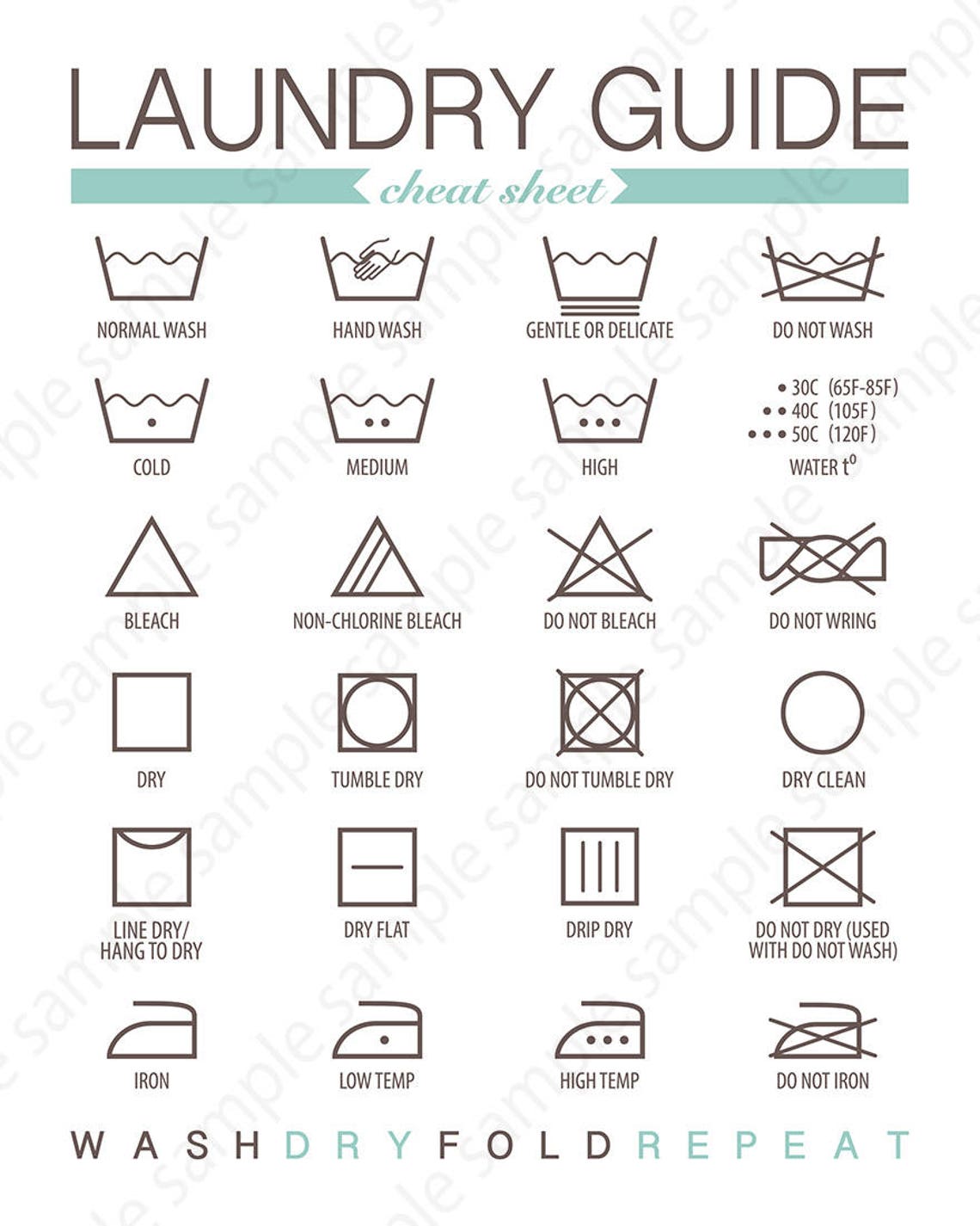 Printable Laundry guide for Laundry Room decor 8x10 11x14 | Etsy