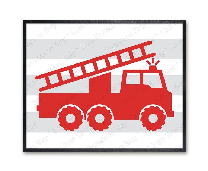 Fire Truck Print Digital Download Car Firetruck Poster 8x10 And 11x14 Transportation Wall Art Printable Image For Diy Baby Boy Room Decor