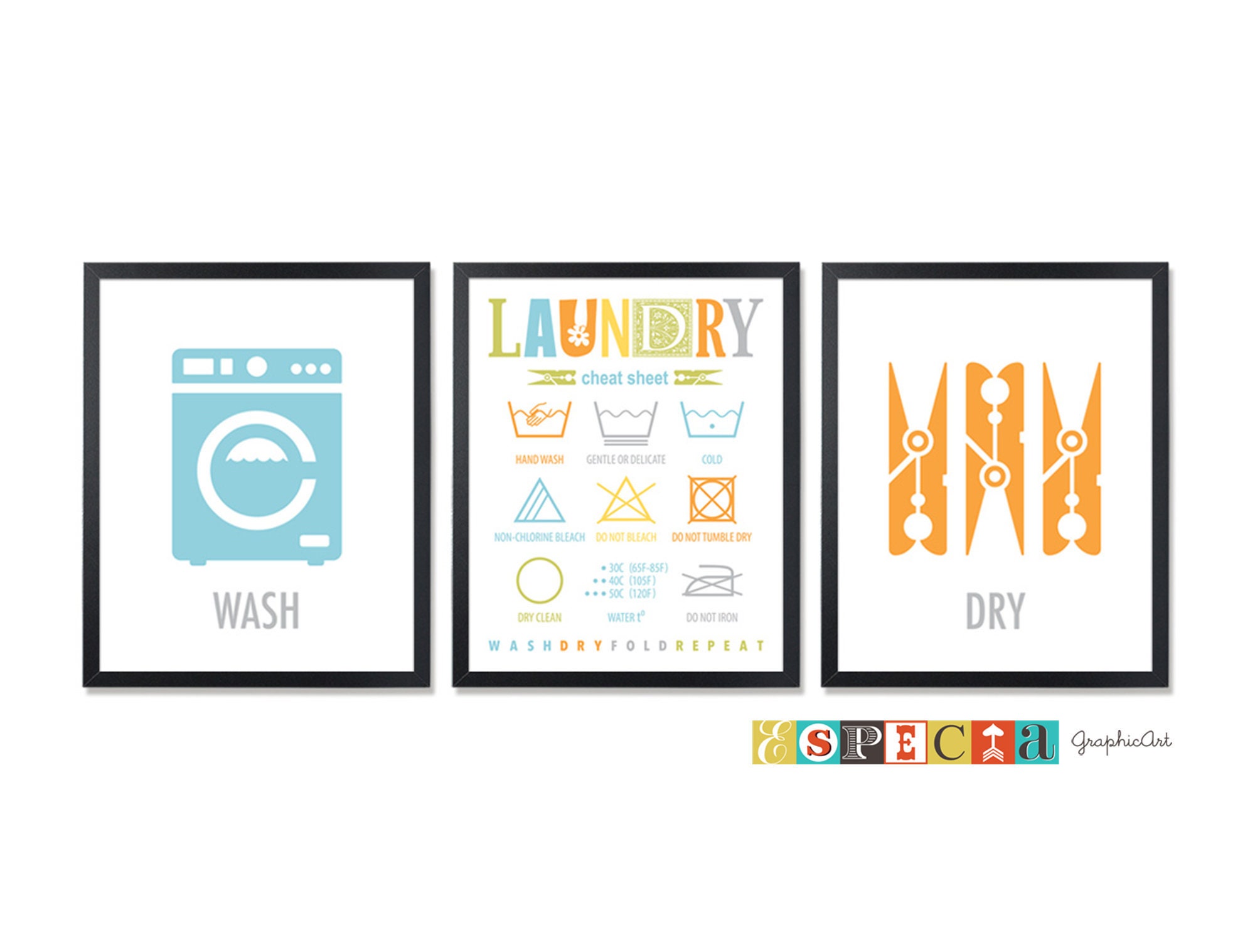 Laundry guide Laundry Room decor Printable art Set of 3 8x10 Etsy