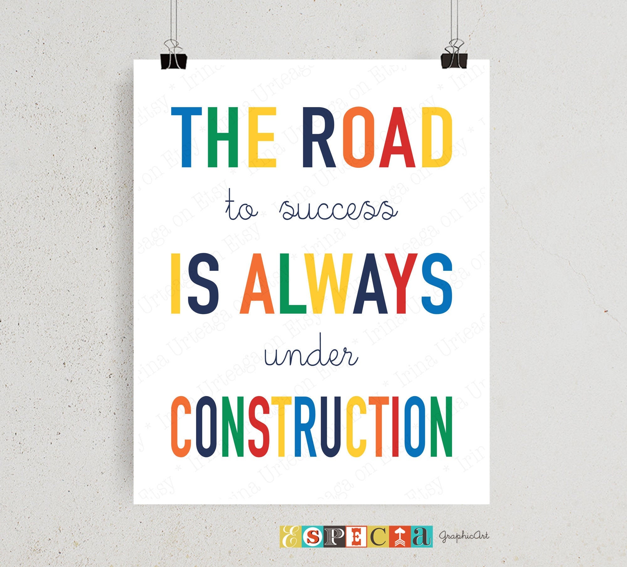 The Road to Success is Always Under Construction Printable Wall Art, DIY  Boys Playroom or Bedroom Quote Sign, Downloadable Poster 8x10 11x14 - Etsy, image size:2000x1811