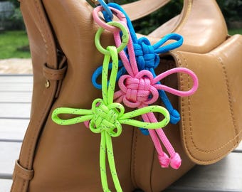 Chinese Knot Rope Bag Charm: Handmade Lucky Knot Paracord Keychain for Purse, Handbag or Backpack decoration, Cute Good Luck Bag Charms