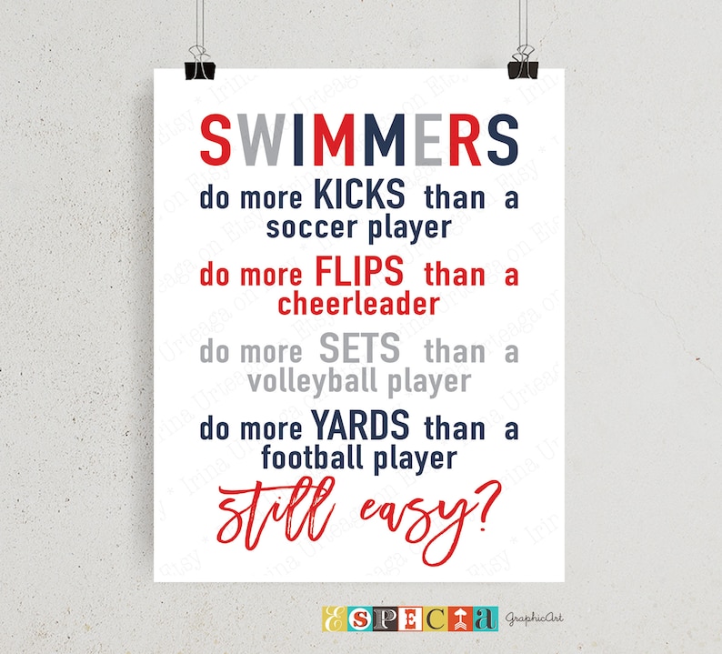 Swimmers Do More Kicks Than a Soccer Player Printable Poster Etsy