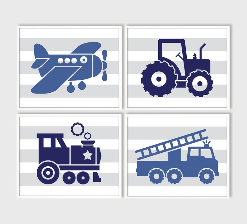 Navy Blue Gray Car Themed Toddler Room Printable Wall Art Transportation Nursery Decor Boys Bedroom Or Playroom Decor Ideas Set Of 4 8x10