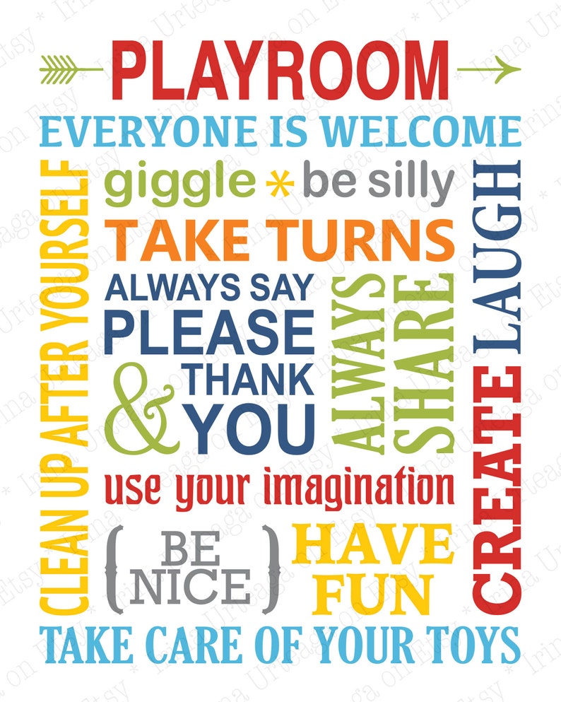 Playroom Rules printable wall art for Kids play area decor Etsy