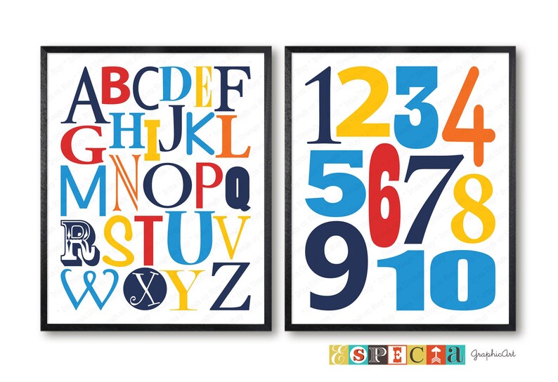 Abc and 123 Alphabet Poster Printable Wall Art for Toddler Boy Etsy