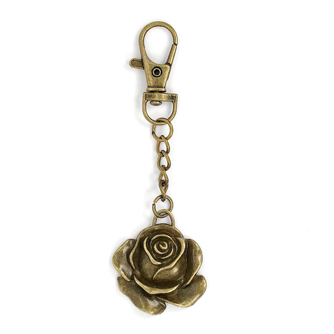 Vintage Brass Rose Bag Charm: Antique Flower Keychain, Floral Purse ...