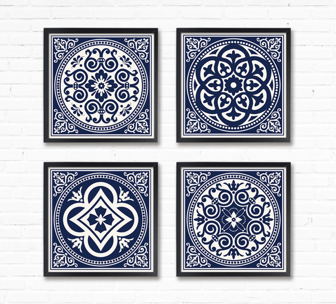 Set of 4 Mosaic Tiles Wall Art PRINTABLE Medallion Motif | Etsy