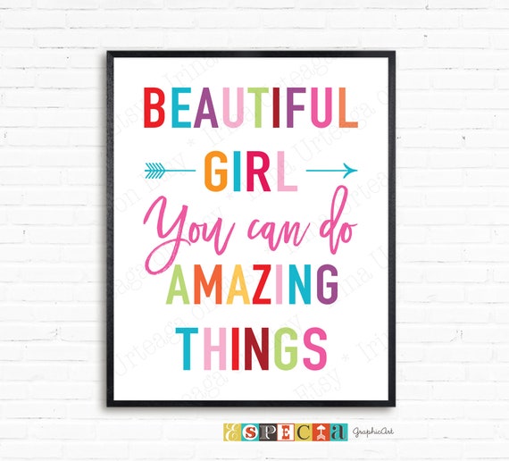 PRINTABLE quote art for girl room decor, Beautiful girl you can do amazing things inspirational college student gift, digital download print