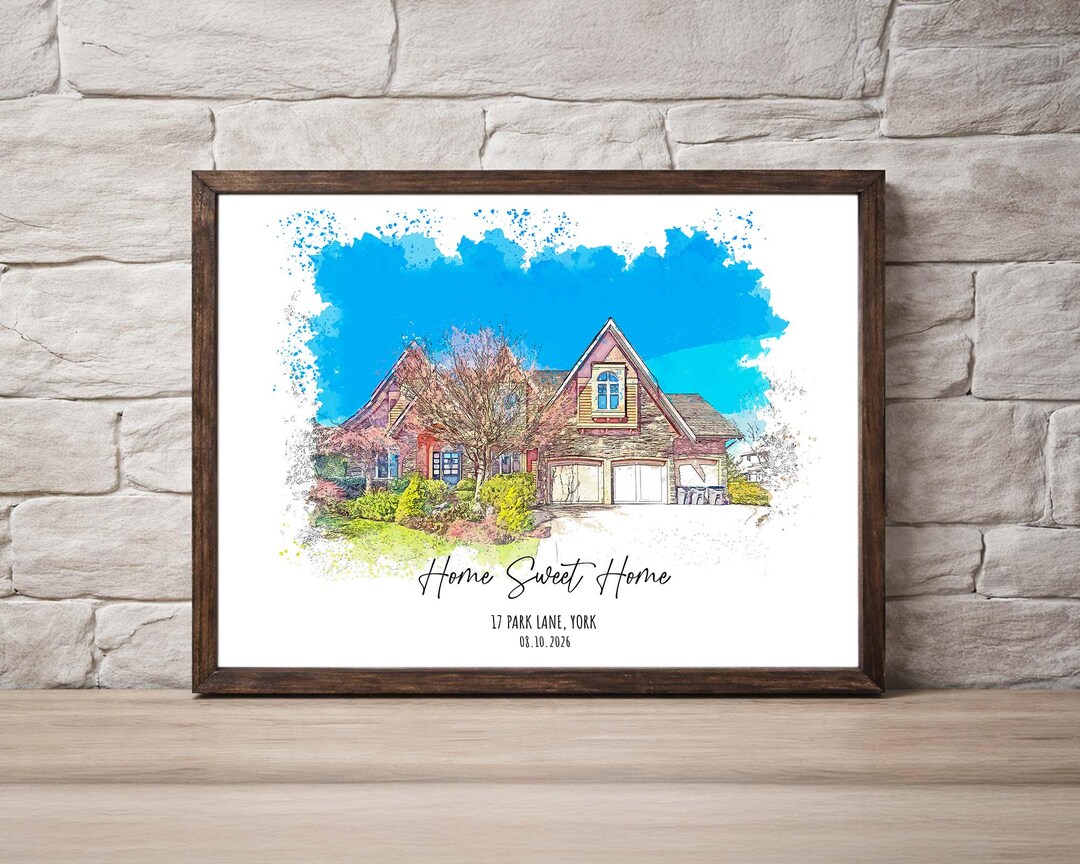 Custom House Portrait Print, Personalized Home Watercolor Sketch, New ...