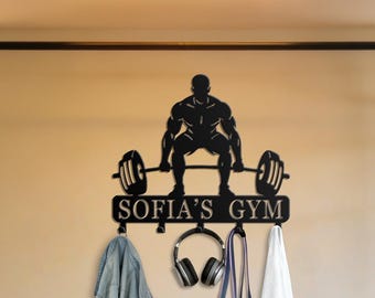 Personalized Gym Signs for Home Gym | Custom Gym Metal Key Hooks | Gym Gifts for Men & Women