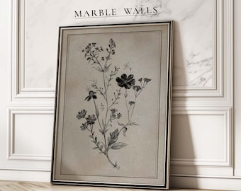 Vintage Botanical Wall Art Print — Sepia Floral Poster for Living Room