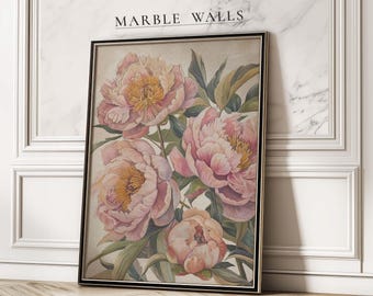 Antique Peony Art Print — Vintage Flower Poster for Kitchen and Dining Room