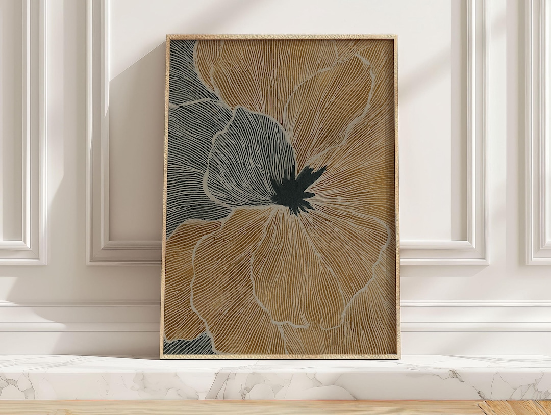 Abstract Botanical Line Art Print, Minimalist Mustard Yellow Flower ...